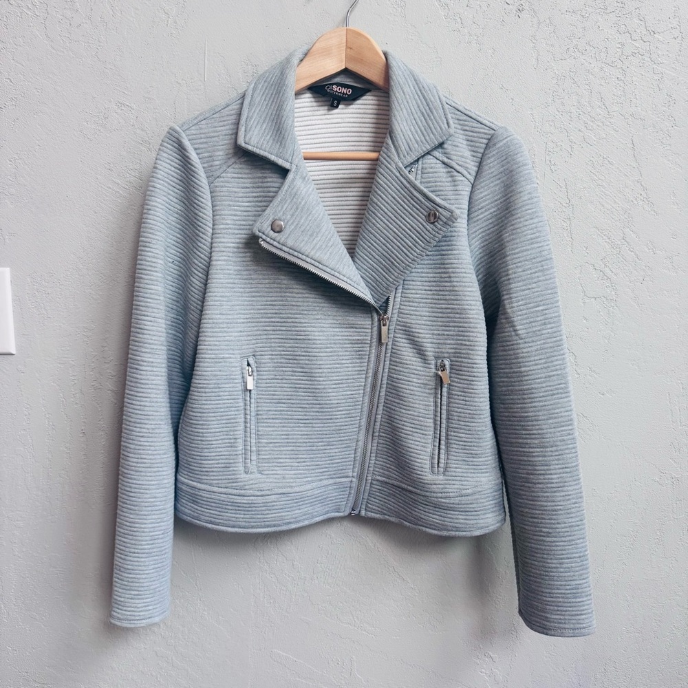 Ci Sono Light Gray Ribbed Moto Jacket - Women's